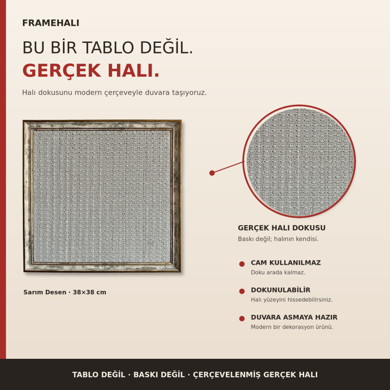 FrameHalı Sarım Desen Halı Çerçeve – 38x38 cm