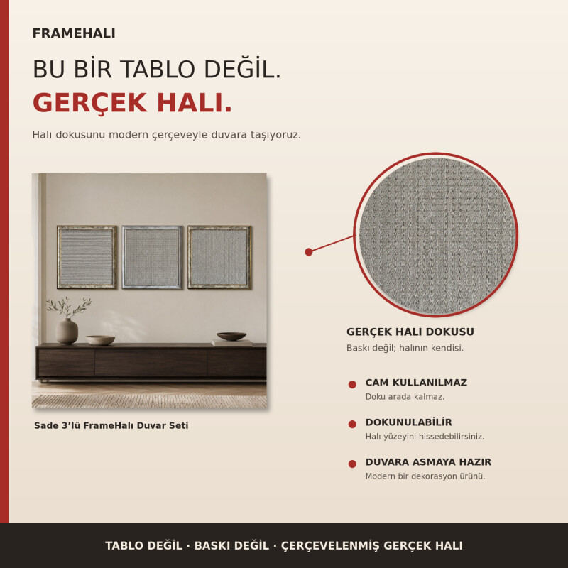 Sade 3'lü FrameHalı Duvar Seti